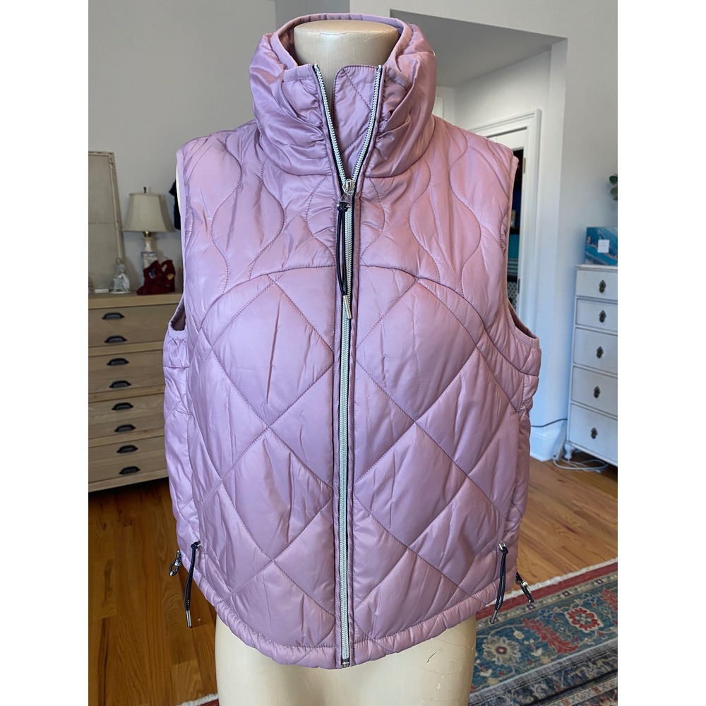 Sanctuary Womens Quilted Puffer Vest Mauve Pink Funnel Neck Zip Up SA13720 Small
